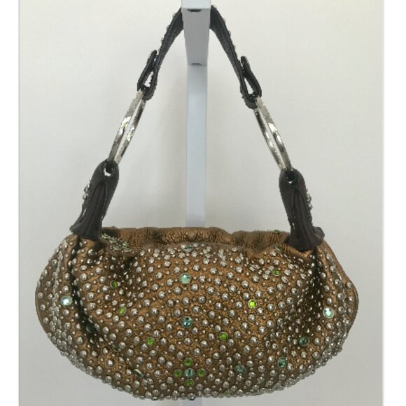 G SERIES BRONZE LEATHER CRYSTAL EMBELLISHED STUD CLUTCH BAG - Picture 3 of 16